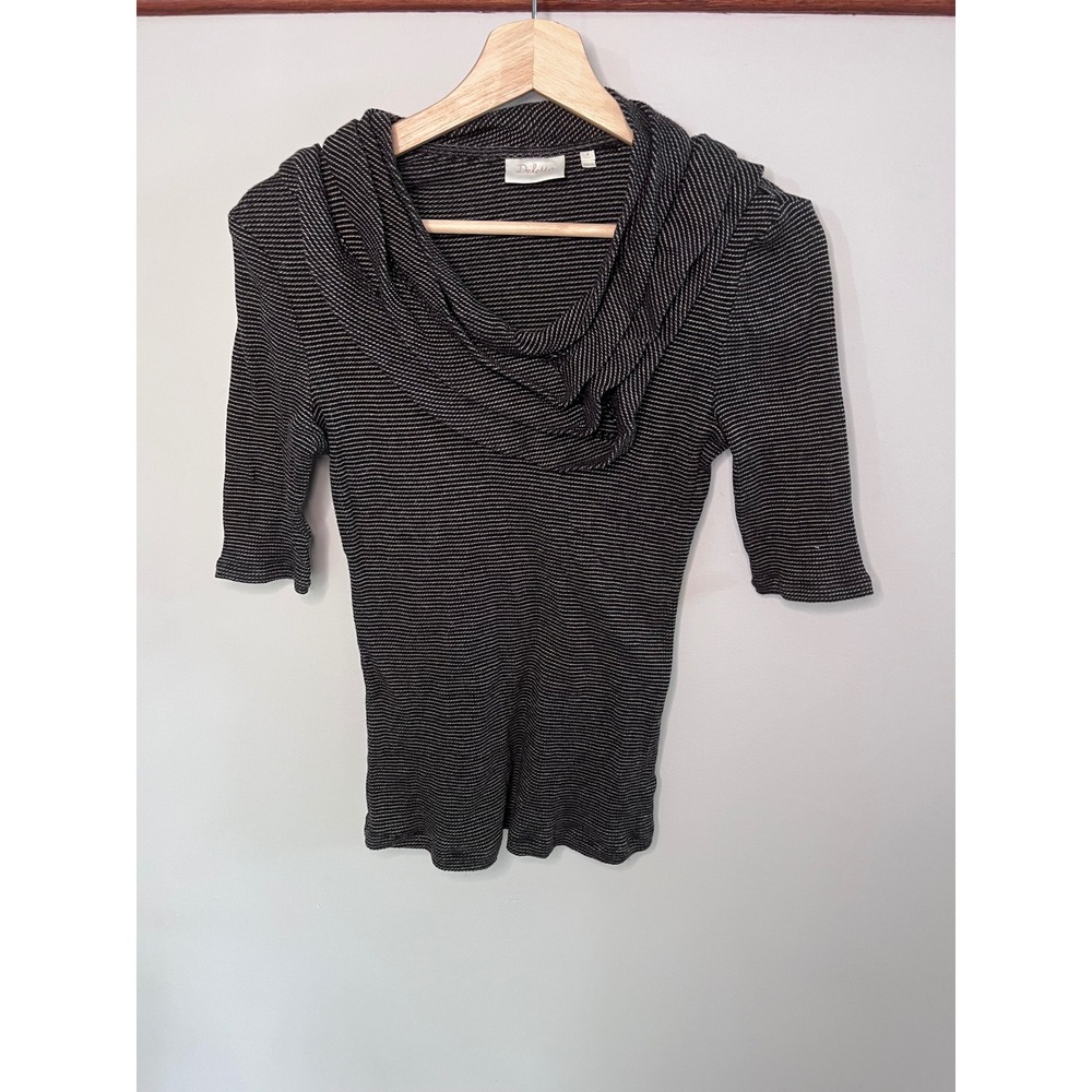 Deletta Anthropologie Cowl Neck Striped Elbow Sleeve Top Black‎ White